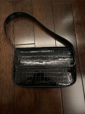 H&M Black Croc-Embossed Shoulder Bag